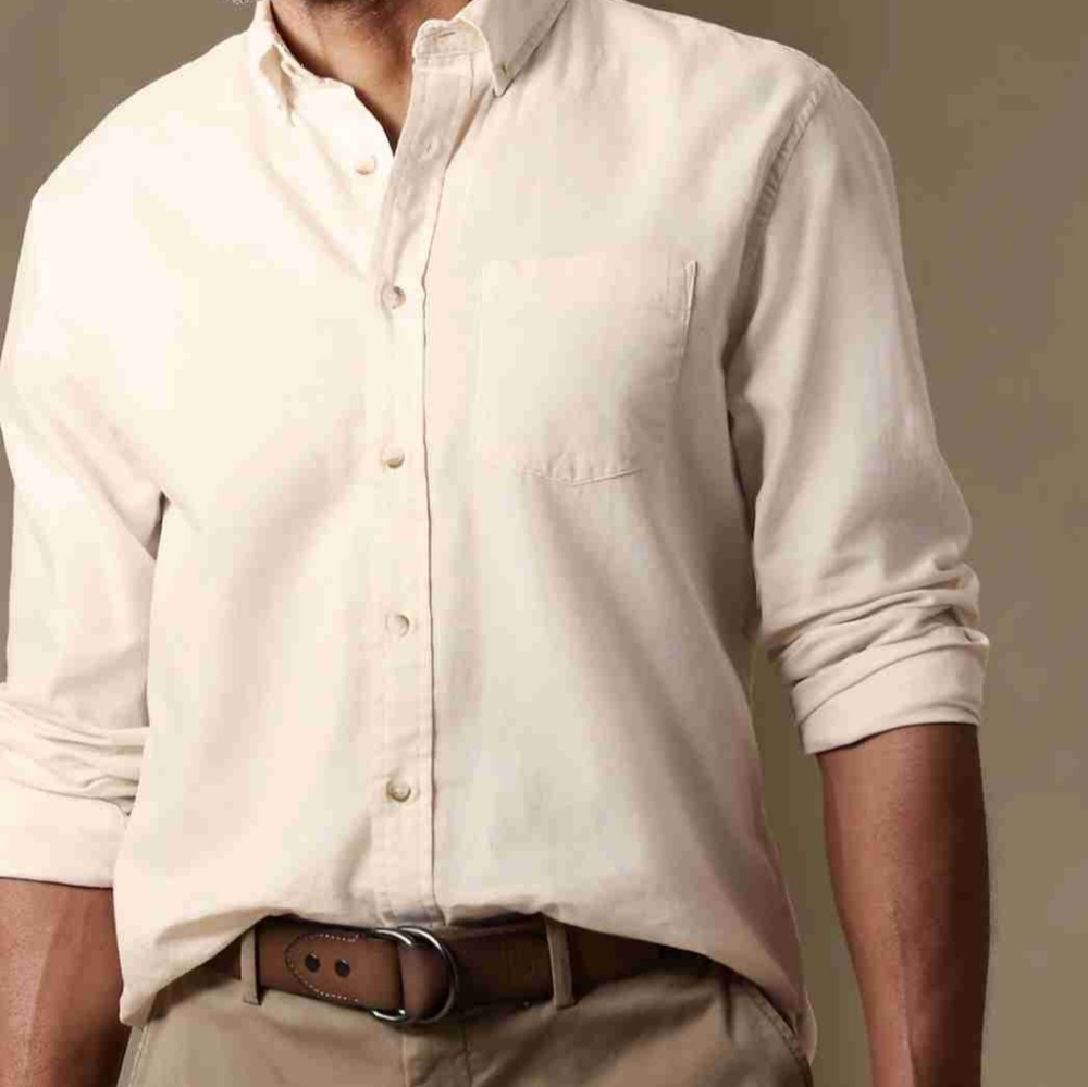 MEN'S LONG SLEEVE SHIRT SIZE 18 COTTON BUTTON DOWN IVORY STAFFORD